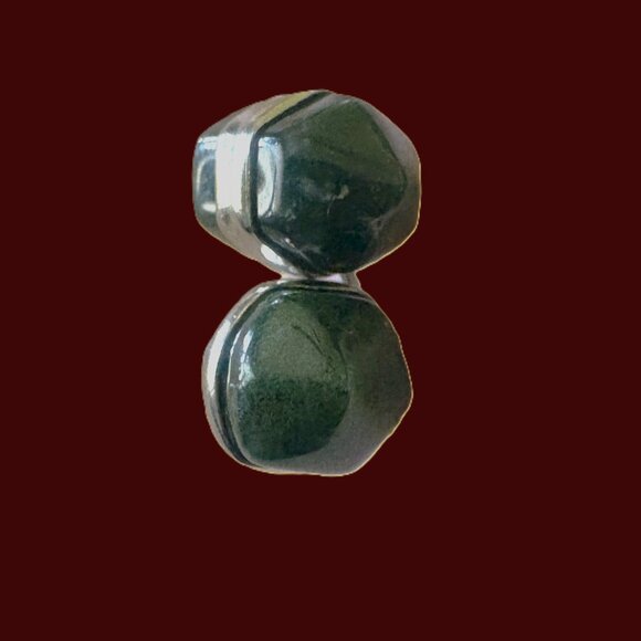 Dark Green Modern Maya Jade Post Earrings with Sterling Silver with Dust bag - Picture 8 of 9
